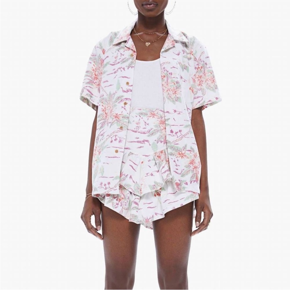 MOTHER Floral Button Down Shirt - White and Pink